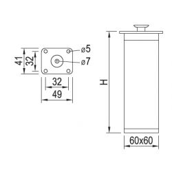 Nožička 60x60 mm, chrom