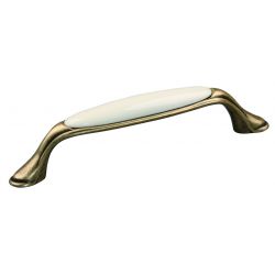 porcelánová úchytka Margarita, starozlatá/ porcelán béžový