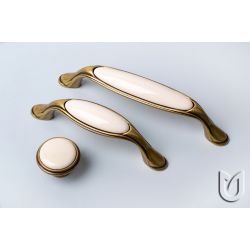 porcelánová úchytka Margarita, starozlatá/ porcelán béžový