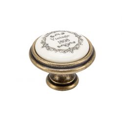 knopka Vintage, starozlatá/porcelán/motiv