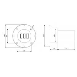 3x USB nabíječka, kulatá