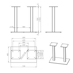 Centrální stolní noha dvojitá, 730 mm