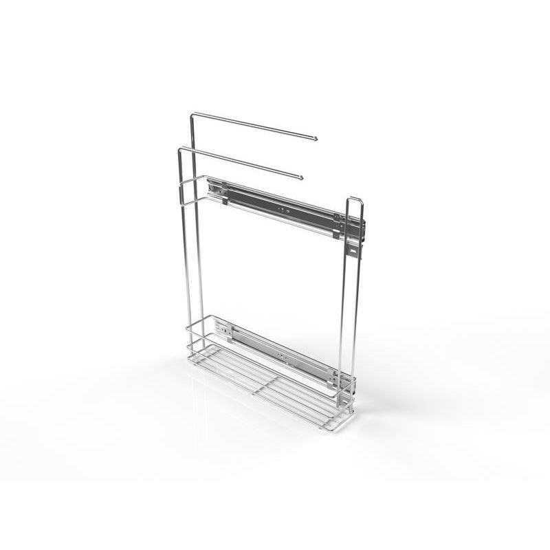 Výsuvný koš s věšákem na utěrky, pravý, stříbrný