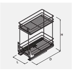 Výsuvný dvoupoličkový koš spodní Cargo PRO, stříbrný