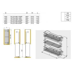 Výsuvný třípoličkový koš boční Cargo Prestige, levý, stříbrný
