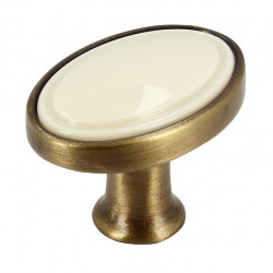 knopka Elegance ovál 1972, staromosaz/ béžový plast ZN31 A78