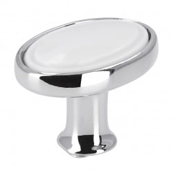 knopka Elegance ovál 1972, lesklý chrom/ bílý plast ZN1 A4