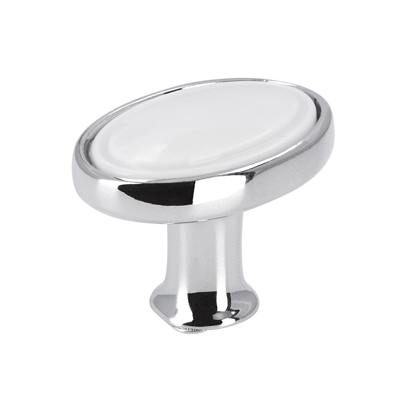 knopka Elegance ovál 1972, lesklý chrom/ bílý plast ZN1 A4