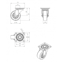 Kolečko TOP-E Ø 50 mm, transparentní tmavá