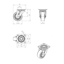 Kolečko otočné TOP Ø 50 mm, transparentní tmavá