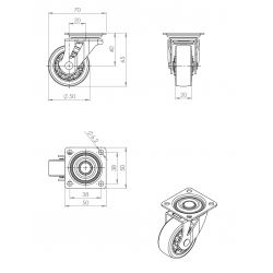 Kolečko otočné TOP Ø 50 mm, transparentní čirá