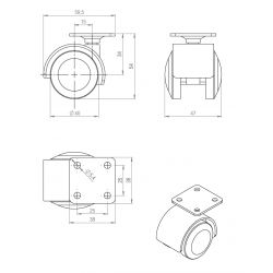 Kolečko s měkčenými běhouny Ø 40 mm