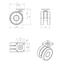 Kolečko Linea Ø 65 mm, světle šedá