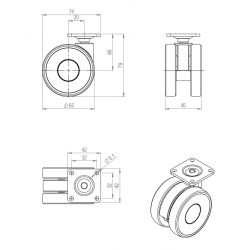Kolečko Linea Ø 65 mm, tmavě šedá
