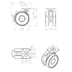 Kolečko Linea Ø 65 mm, tmavě šedá
