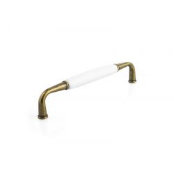 porcelánová úchytka Nala, starozlatá/ bílá lesklá