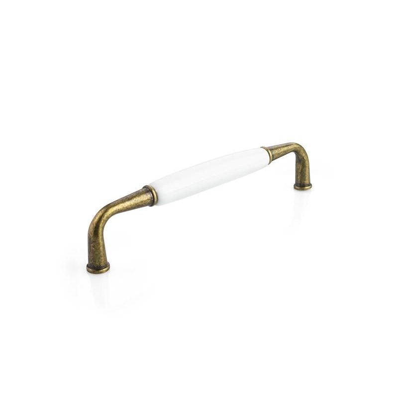 porcelánová úchytka Nala, starozlatá/ bílá lesklá