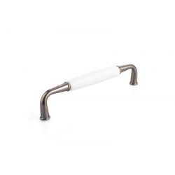 porcelánová úchytka Nala, starostříbro/ bílá lesklá