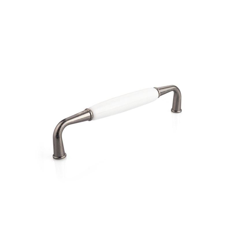 porcelánová úchytka Nala, starostříbro/ bílá lesklá