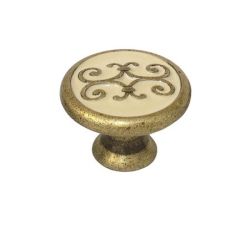 knopek Riccia kruh, béžový/ staromosaz