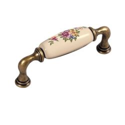 keramická úchytka Decora, jarní květiny, staromosaz