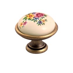 keramický knopek Brando, jarní květiny, staromosaz