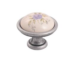 keramický knopek Brando, modrý květ, starostříbro