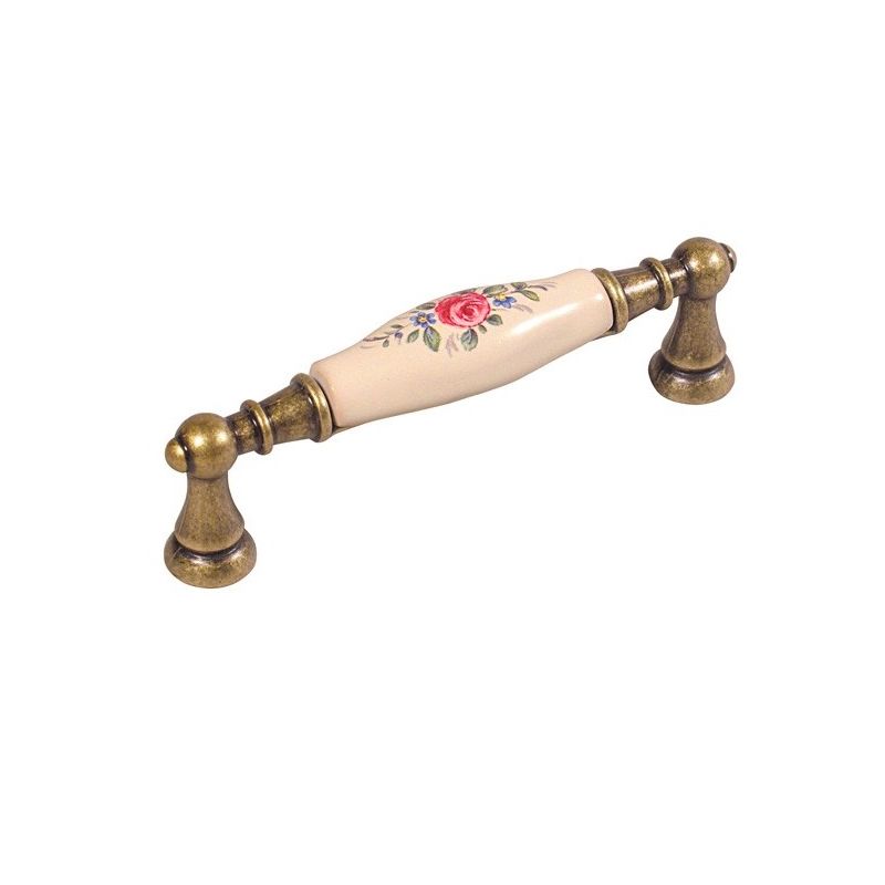 keramická úchytka Flora, růže, staromosaz