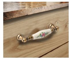keramická úchytka Flora, růže, staromosaz