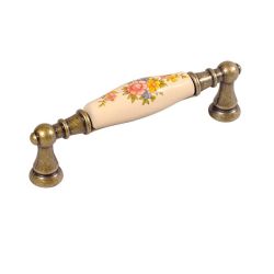 keramická úchytka Flora, kytice, staromosaz