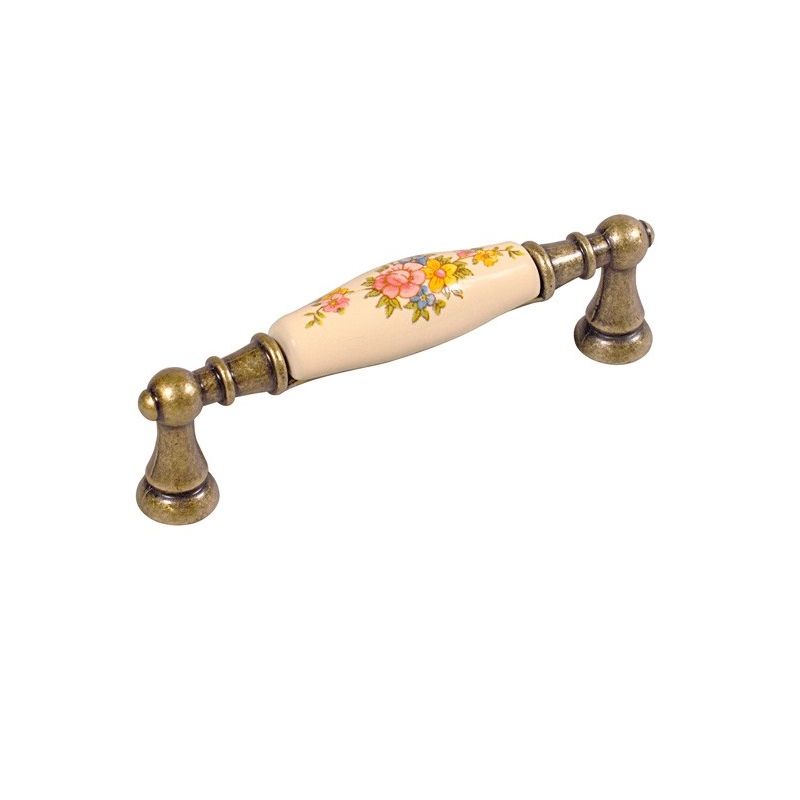 keramická úchytka Flora, kytice, staromosaz