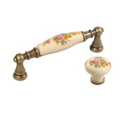 keramická úchytka Flora, kytice, staromosaz