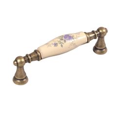 keramická úchytka Flora, modrý květ, staromosaz