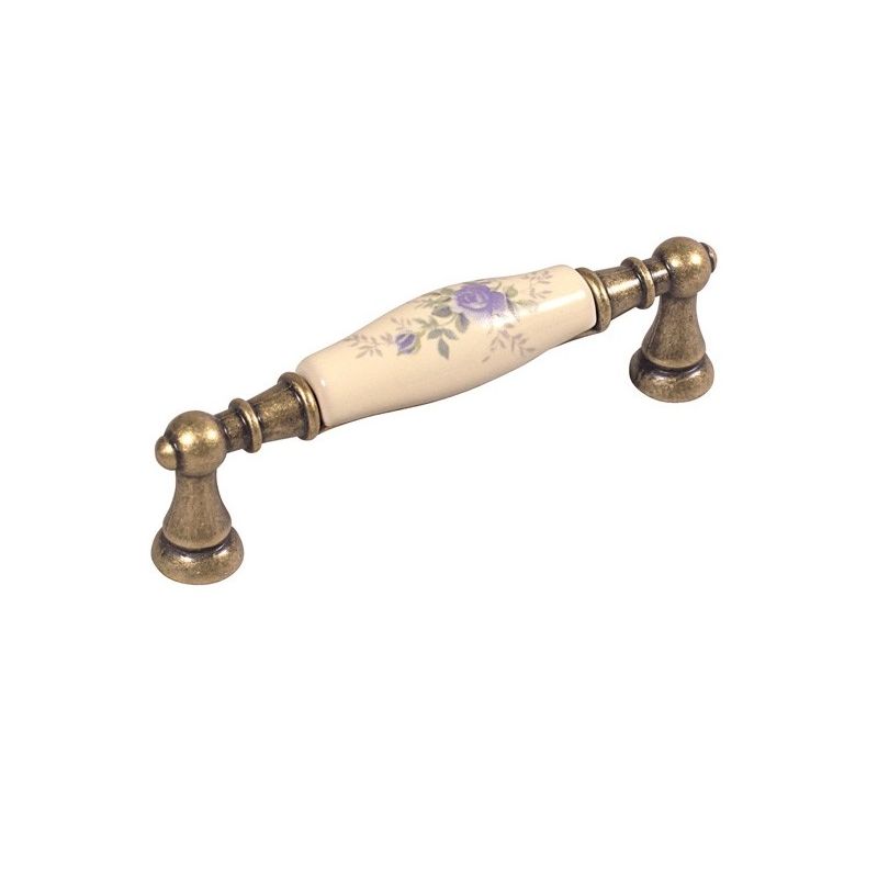 keramická úchytka Flora, modrý květ, staromosaz