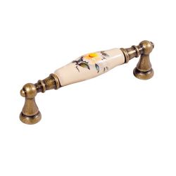 keramická úchytka Flora, bílý květ, staromosaz