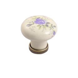 keramický knopek Marco, modrý květ, staromosaz