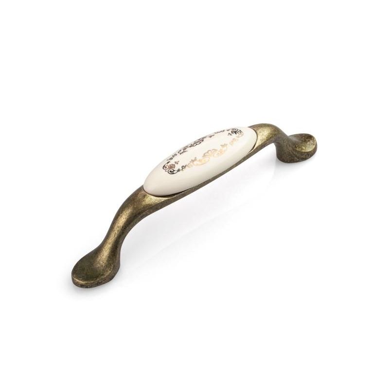 porcelánová úchytka Memories, starozlatá/ zlatý motiv