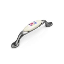 porcelánová úchytka Memories, starostříbro/ modrý kvítek