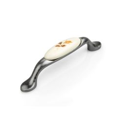 porcelánová úchytka Memories, starostříbro/ hnědý kvítek