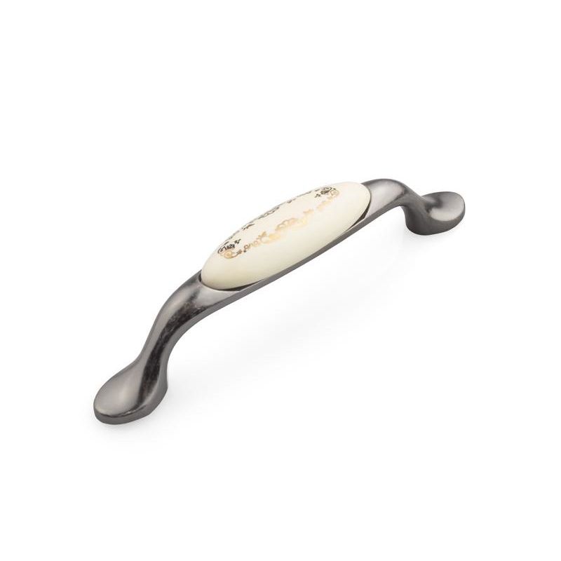 porcelánová úchytka Memories, starostříbro/ zlatý motiv