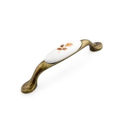 porcelánová úchytka Memories, starozlatá/ hnědý kvítek