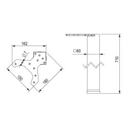 Stolní noha 60x60/710 mm, roh
