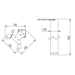 Stolní noha 60x60/820 mm, roh