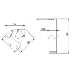 Stolní noha 80x80/820 mm, roh