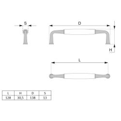 porcelánová úchytka Nala, starostříbro/ bílá lesklá