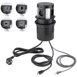 Elektrická zásuvka Strong 4x230V, 1x HDMI, 1xRJ45, 1x USB A/C + bezdrátové nabíjení, vysouvací