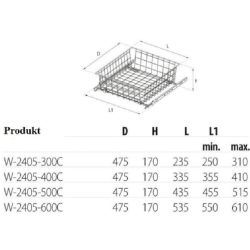 Výsuvný šatní koš na prádlo 2405, 170 mm, stříbrný