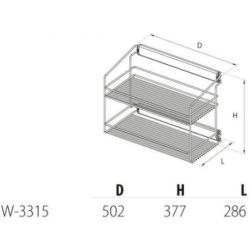 Výsuvný šatníkový dvoupolicový koš, 3315-P22, stříbrný