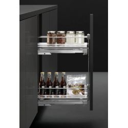 Výsuvný koš do horní skříňky, s plastovými miskami, chrom