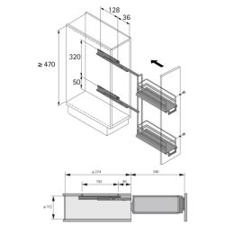 Drátěný výsuvný koš do horní skříňky, dvoupoličkový